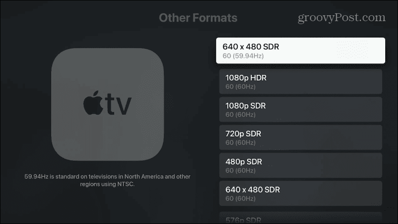 Apple TV डिस्प्ले रिज़ॉल्यूशन बदलें