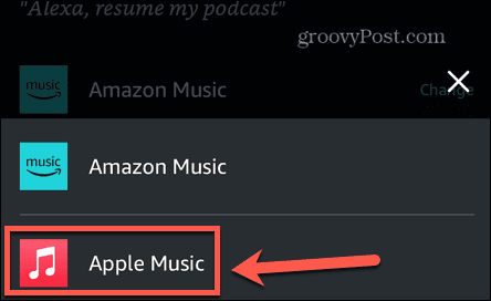 एलेक्सा एप्पल संगीत का चयन करें