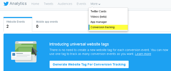 Twitter आपको रूपांतरण ट्रैकिंग के लिए अपनी वेबसाइट पर कोड जोड़ने और अनुरूप ऑडियंस बनाने की सुविधा देता है।