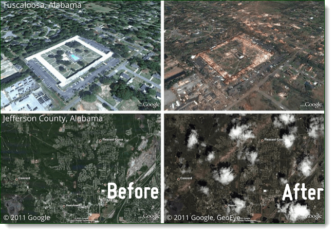 Google धरती के पिकासा के माध्यम से हाल ही में अलबामा तूफान के प्रभाव के बाद देखें