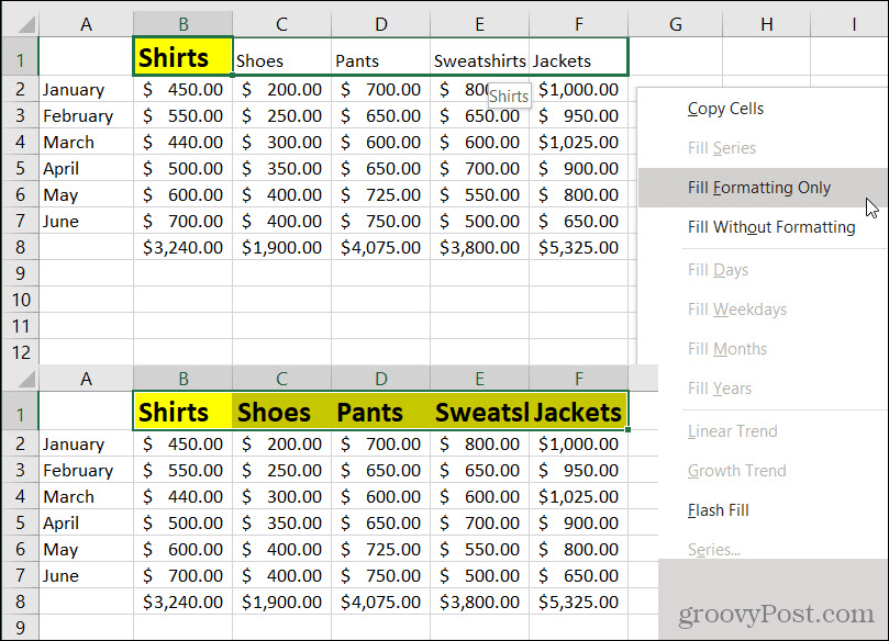 Excel AutoFill स्वरूपण