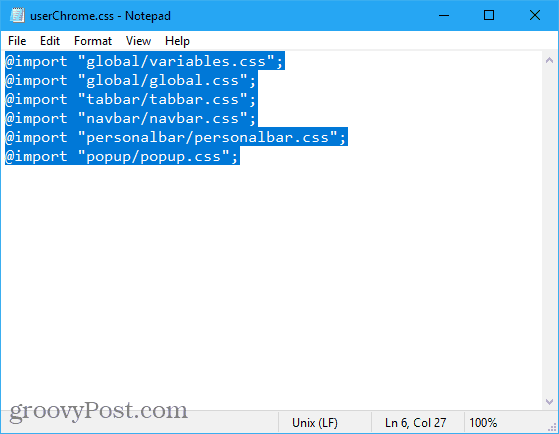 MaterialFox userChrome.css फ़ाइल की सामग्री की प्रतिलिपि बनाएँ