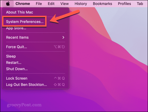 Mac पर सिस्टम वरीयताएँ मेनू खोलें