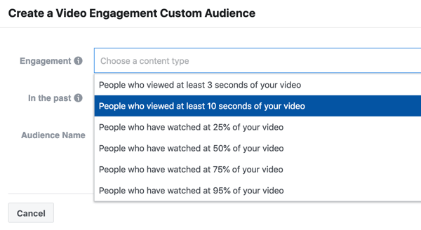 फेसबुक पर अपने लाइव इवेंट को कैसे बढ़ावा दें, चरण 9, उन लोगों का वीडियो सगाई अभियान बनाएं, जिन्होंने आपके वीडियो को कम से कम 10 सेकंड देखा