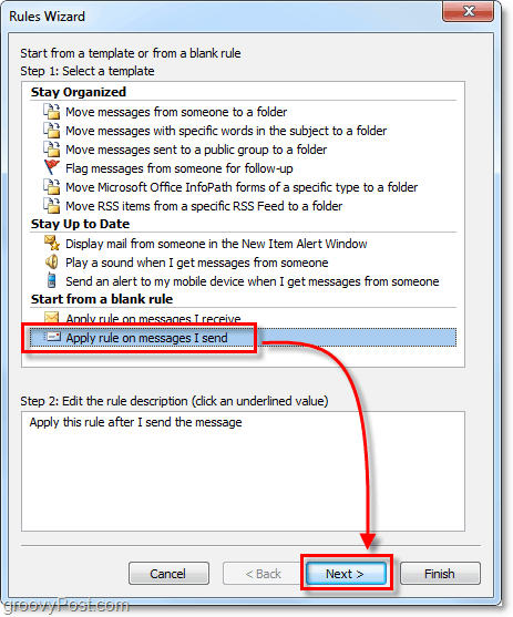 Outlook 2010 में मेरे द्वारा भेजे गए संदेशों पर नियम लागू करें