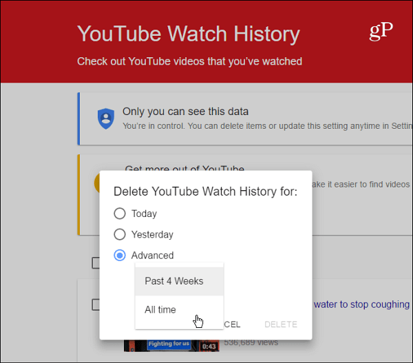 YouTube वॉच इतिहास हटाएं