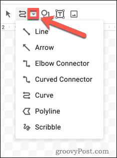 Google डॉक्स में एक लाइन टूल का चयन करना