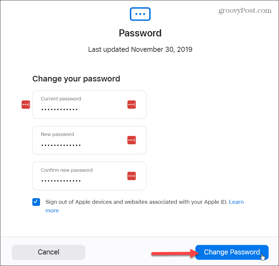 अपना ऐप्पल आईडी पासवर्ड बदलें