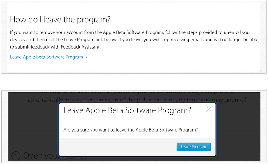 ऐप्पल बीटा प्रोग्राम छोड़ दें