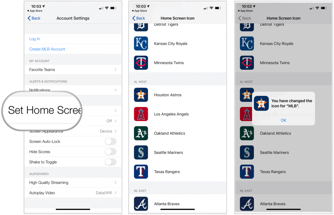 MLB होम स्क्रीन परिवर्तन