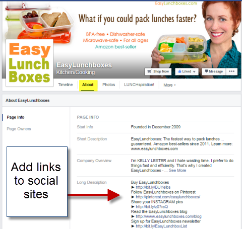 आसान लंच बॉक्स फेसबुक पेज के अनुभाग के बारे में सामाजिक लिंक