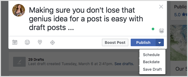 अपने फेसबुक पोस्ट को ड्राफ्ट के रूप में सहेजें।