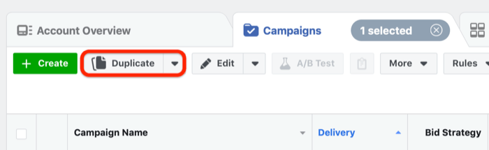 फेसबुक विज्ञापन प्रबंधक में डुप्लिकेट बटन