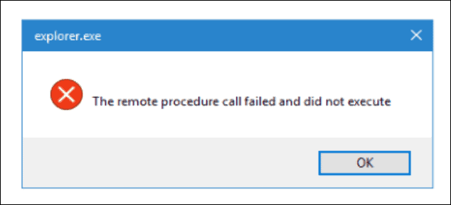 फ़ाइल एक्सप्लोरर लॉन्च करते समय दूरस्थ प्रक्रिया कॉल विफल त्रुटि का एक उदाहरण।