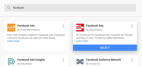 अपने डेटा स्रोत के रूप में सुपरमाइट्रिक्स से फेसबुक विज्ञापन कनेक्टर का उपयोग करने के लिए अपने फेसबुक विज्ञापनों, चरण 4 का विश्लेषण करने के लिए Google डेटा स्टूडियो का उपयोग करें
