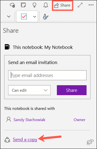 Windows 10 के लिए OneNote में नोट की एक प्रति भेजें
