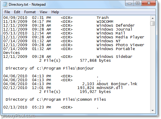 एक उप-फ़ोल्डर और उप-फ़ाइलों सहित एक निर्देशिका में सभी सामग्रियों की एक पूरी सूची