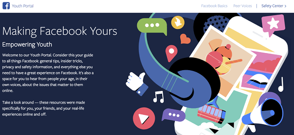 फेसबुक ने यूथ पोर्टल लॉन्च किया, जिसमें किशोरों के लिए एक केंद्रीय स्थान शामिल है जिसमें दुनिया भर के किशोरों के पहले-व्यक्ति खाते शामिल हैं, सोशल मीडिया और इंटरनेट को नेविगेट करने की सलाह, और अपने अनुभव को नियंत्रित करने और प्राप्त करने के तरीके के बारे में सुझाव फेसबुक।