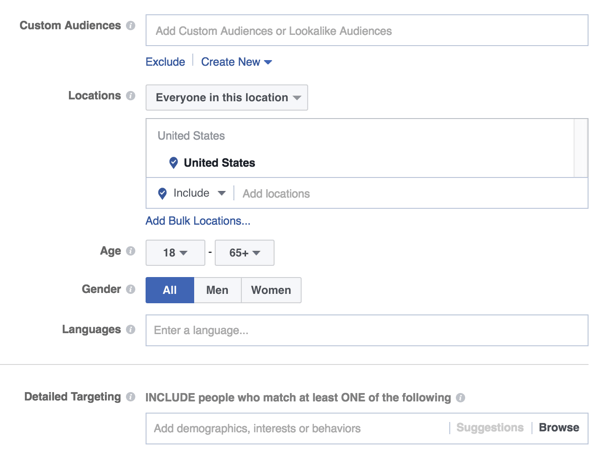 फेसबुक विज्ञापन दर्शकों को लक्ष्यीकरण विकल्प