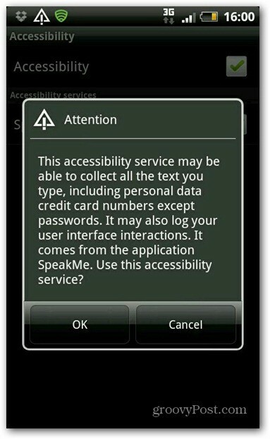 Android accesibility सक्षम करने के लिए SpeakMe