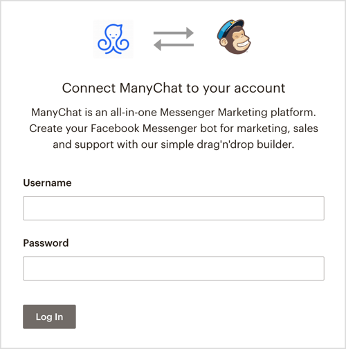 ManyChat के माध्यम से अपने MailChimp खाते में साइन इन करें।