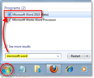 विंडोज 7 में माइक्रोसॉफ्ट वर्ड 2010 लॉन्च