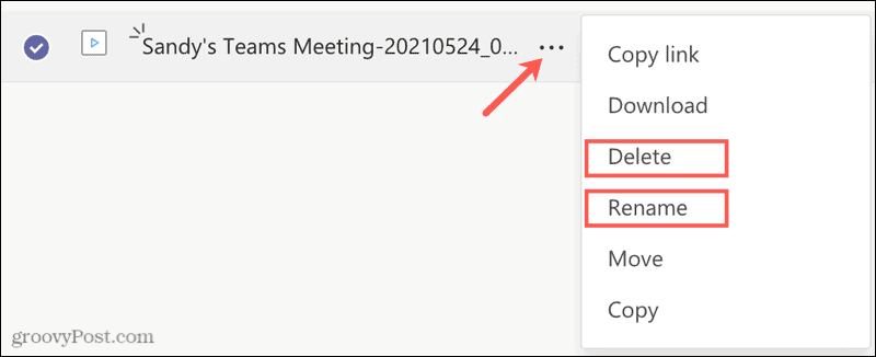 Microsoft Teams में रिकॉर्डिंग का नाम बदलें या हटाएं