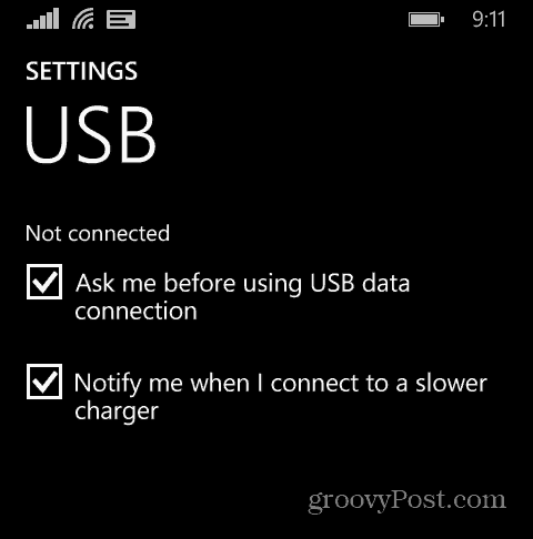 विंडोज फोन सेटिंग्स USB