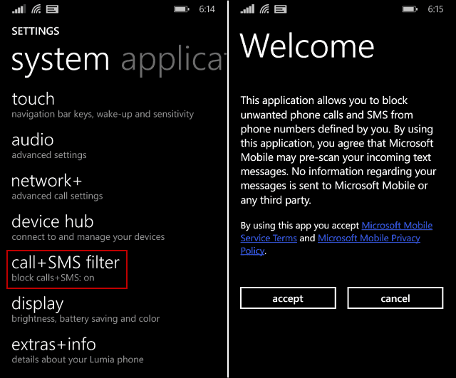 विंडोज फोन 8.1 पर अवांछित फोन कॉल और एसएमएस को ब्लॉक करें
