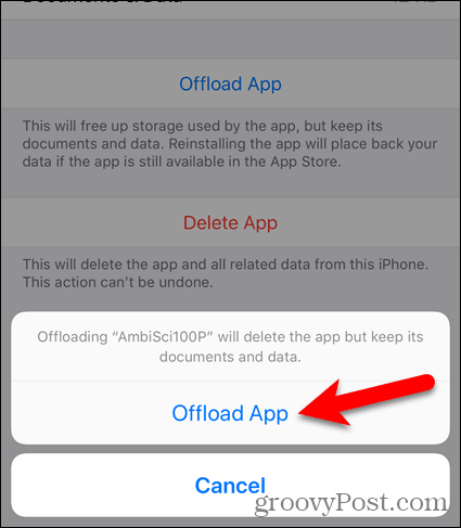 फिर से Offload App पर टैप करें