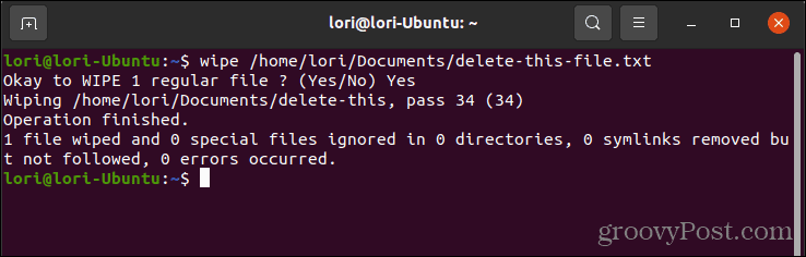 Linux में वाइप का उपयोग करके फ़ाइल को सुरक्षित रूप से हटाएं