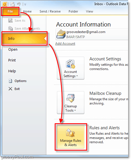 Outlook 2010 में नियम और अलर्ट प्रबंधित करें
