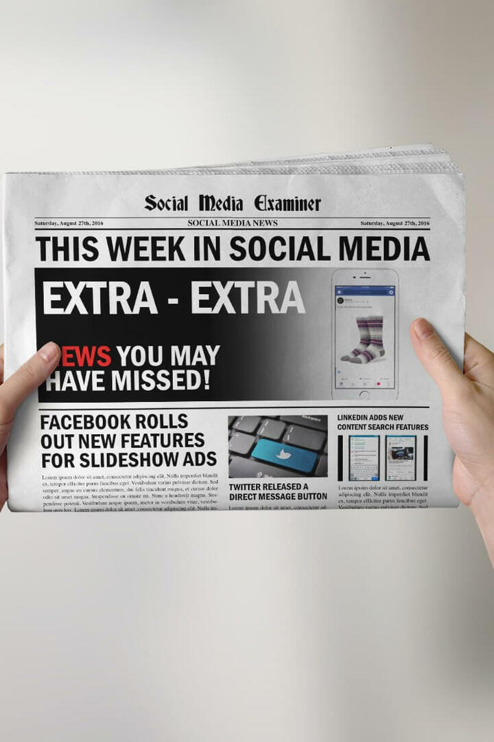27 अगस्त 2016 के लिए फेसबुक स्लाइड शो विज्ञापन संवर्द्धन और अन्य सोशल मीडिया समाचार।