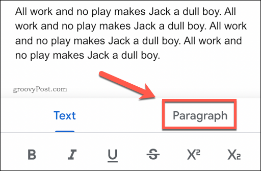 Google डॉक्स में पैराग्राफ द्वारा पाठ प्रारूपण