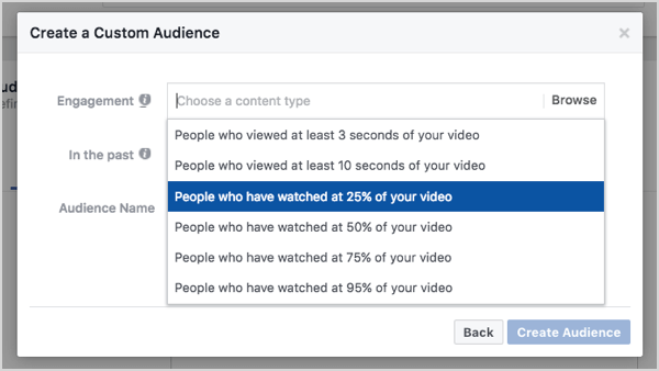 25% वीडियो दृश्यों पर आधारित फेसबुक कस्टम दर्शक