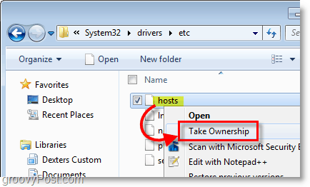 विंडोज 7 स्क्रीनशॉट - विंडोज 7 में किसी भी फाइल का स्वामित्व लेने के लिए राइट क्लिक संदर्भ मेनू का उपयोग करें