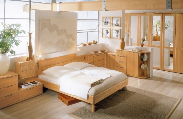 प्राकृतिक लकड़ी बिस्तर सजावट