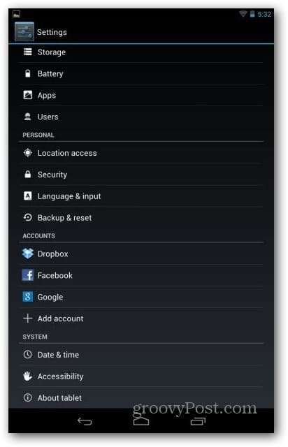 Nexus 7 उपयोगकर्ता खाते - सेटिंग उपयोगकर्ता