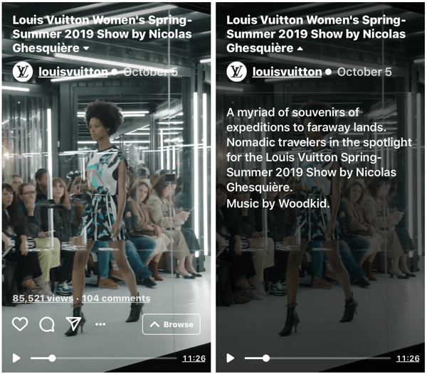 लुई Vuitton के IGTV शो का उदाहरण उनके महिला स्प्रिंग-समर 2019 फैशन शो के लिए है।