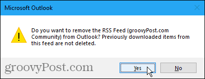 RSS फ़ीड पुष्टिकरण संवाद बॉक्स निकालें