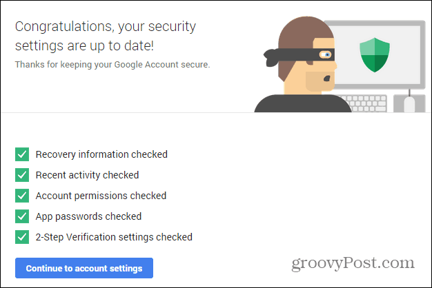 Google सुरक्षा विज़ार्ड सफलता