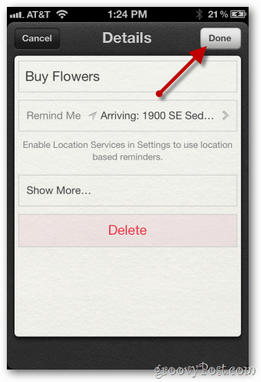 iPhone 4 आईओएस 5 कॉन्फ़िगर स्थान आधारित अनुस्मारक बचाओ