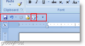 Microsoft Word 2007 आकार त्वरित पहुँच मेनू में जोड़ा गया और रिबन से नीचे चला गया