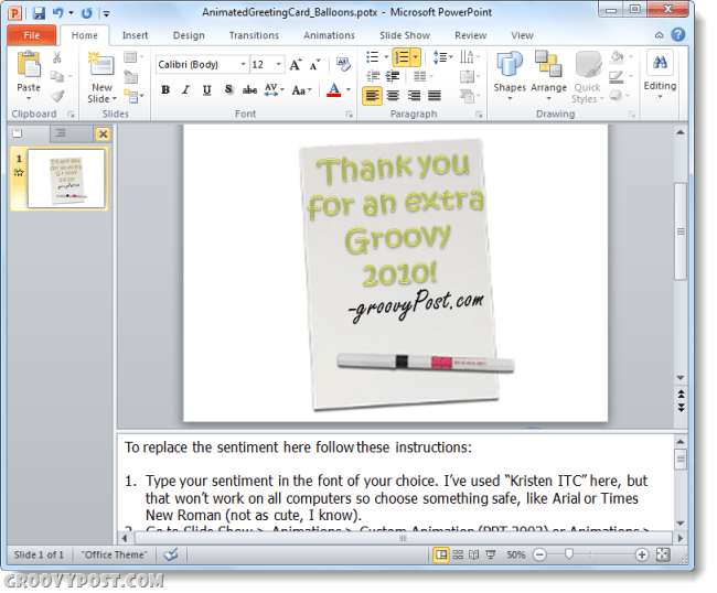 PowerPoint 2010 के साथ एक Groovy कस्टम ई-कार्ड कैसे बनाएं