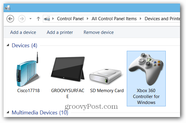 Xbox नियंत्रक उपकरण और प्रिंटर