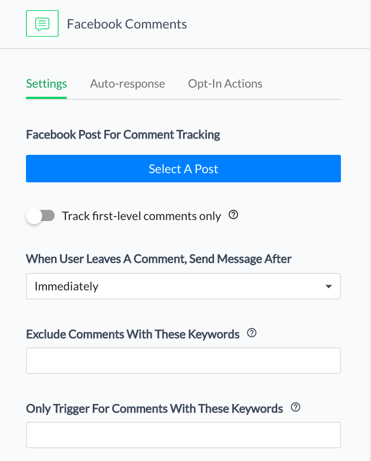 अपनी फेसबुक पोस्ट चुनें और कीवर्ड दर्ज करें जो उपयोगकर्ता बॉट को ट्रिगर करने के लिए टिप्पणियों में टाइप करेंगे।