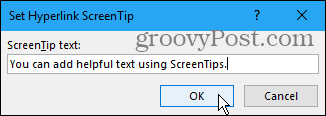 हाइपरलिंक स्क्रीनटेप डायलॉग बॉक्स को वर्ड में सेट करें