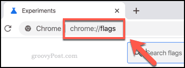 Chrome झंडे मेनू पता बार से एक्सेस किया गया