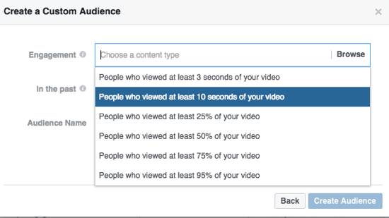 देखे गए वीडियो के प्रतिशत द्वारा अपने कस्टम फेसबुक दर्शकों को संकीर्ण करें।