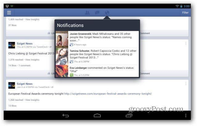 Android मुख्य के लिए फेसबुक पेज